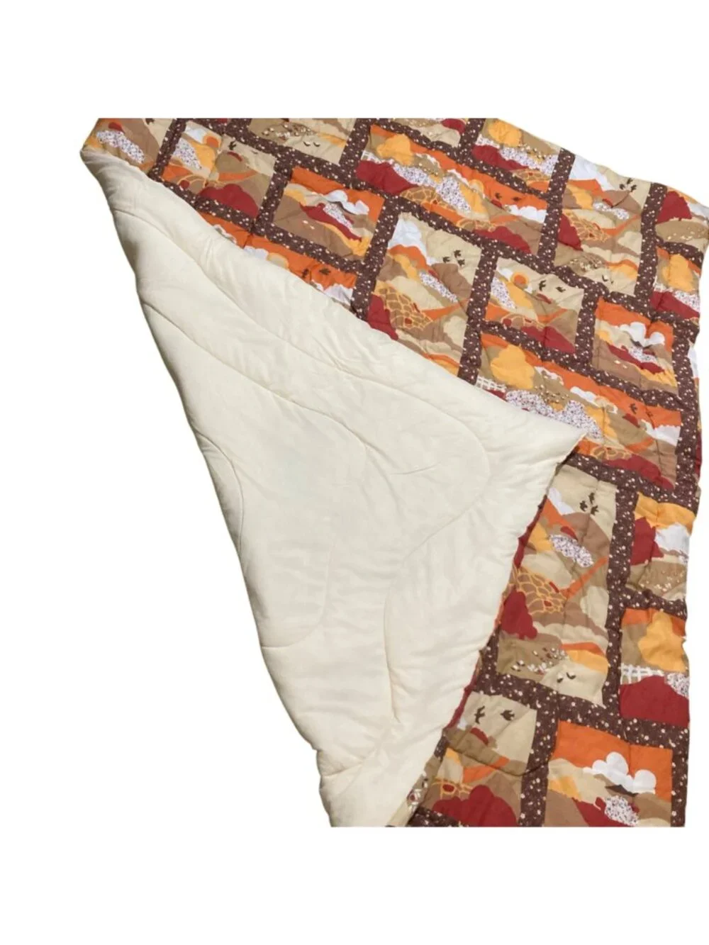 Vintage 1970's Design Comforter With Autumn Scenic Patchwork Pattern 83